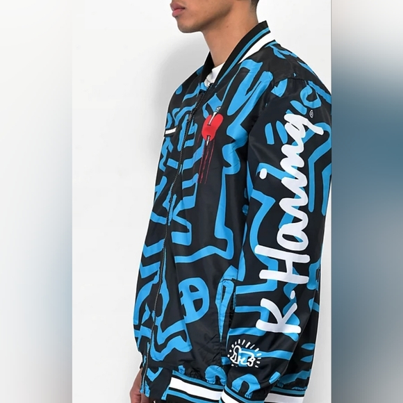 Members Only x Keith Haring Blue Tokyo Pop Bomber Jacket - Picture 2 of 3